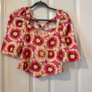 Free people floral Women's Top - Pink and Yellow
